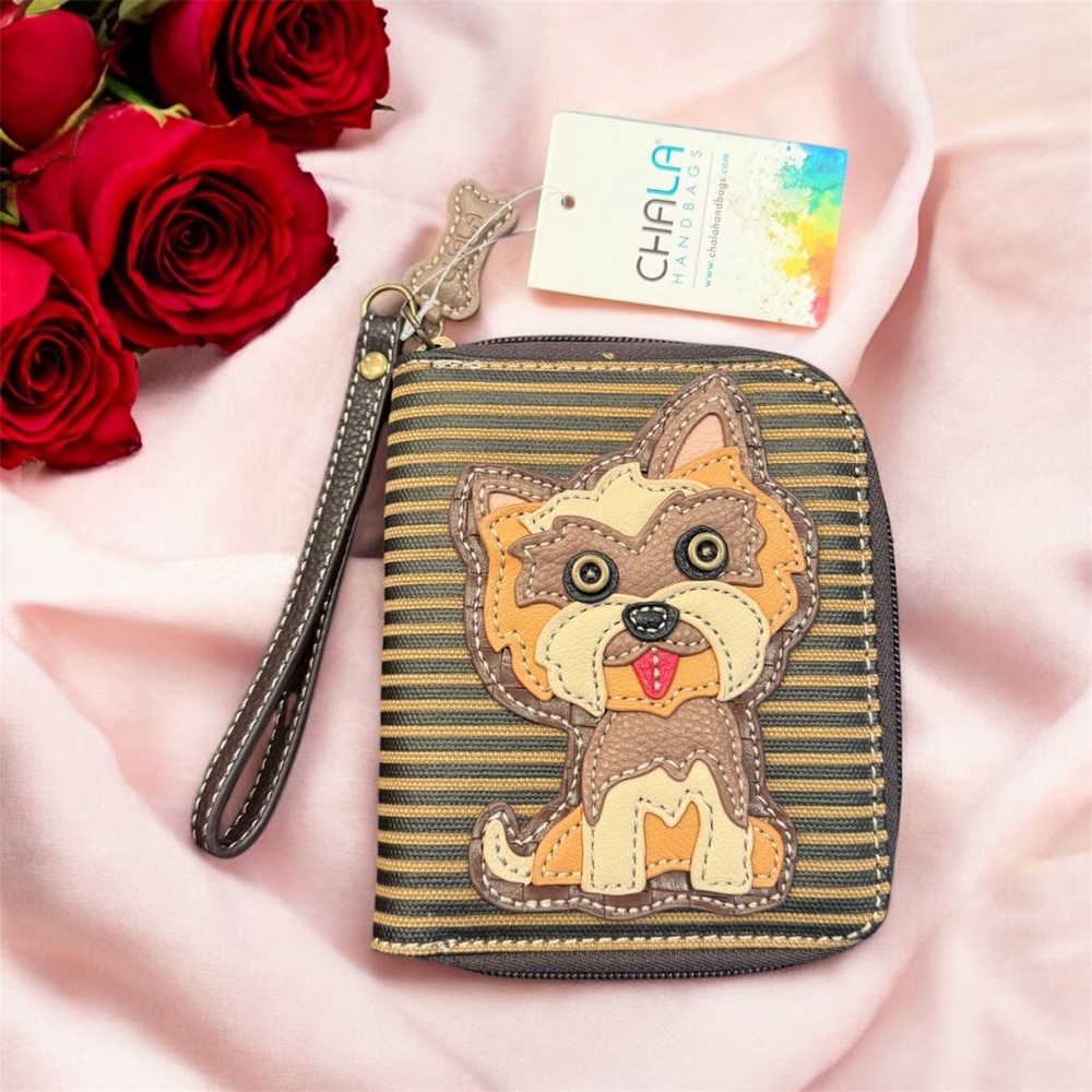 Chala Handbags Striped Wallet with Dog Design
